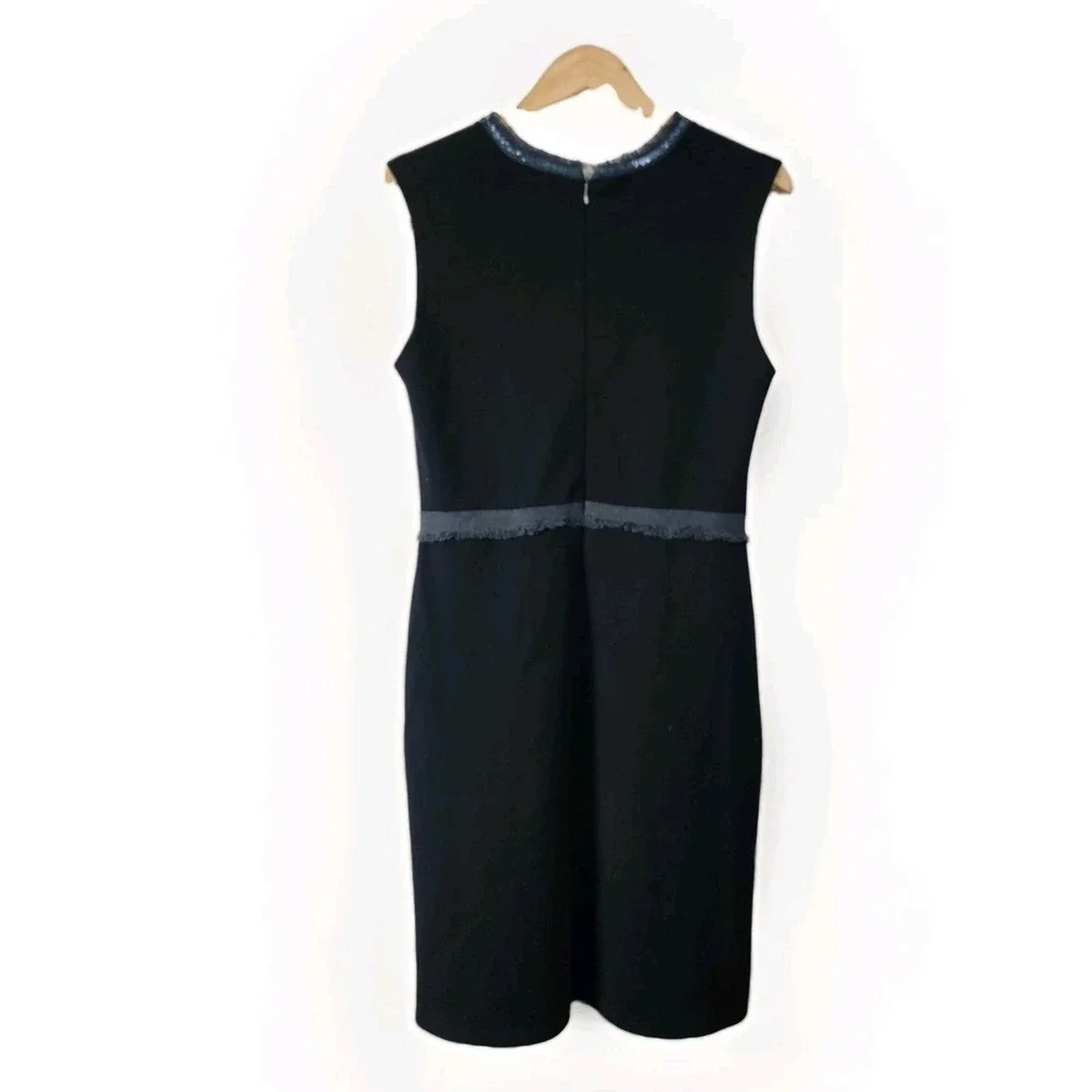 Tory Burch Women's Wool Blend Dress L Black Purple Sleeveless Sheath‎ Midi